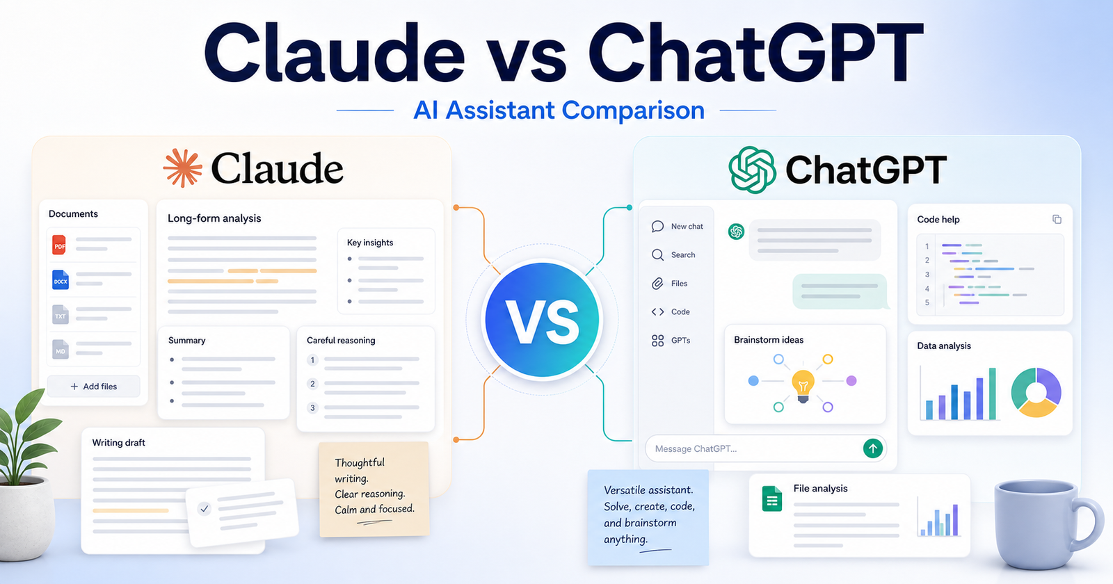 Claude vs ChatGPT AI assistant comparison featured image