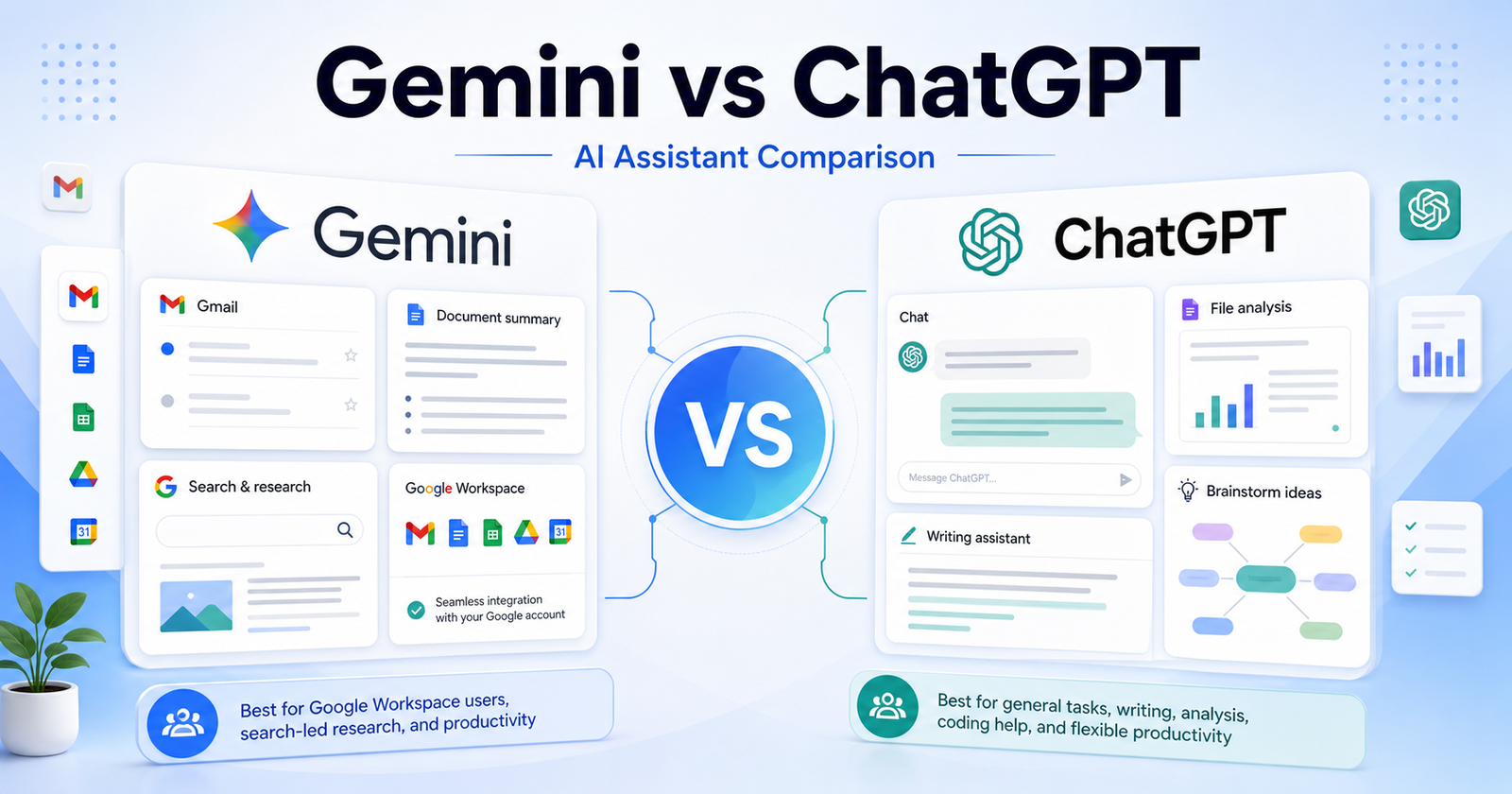 Gemini vs ChatGPT AI assistant comparison featured image