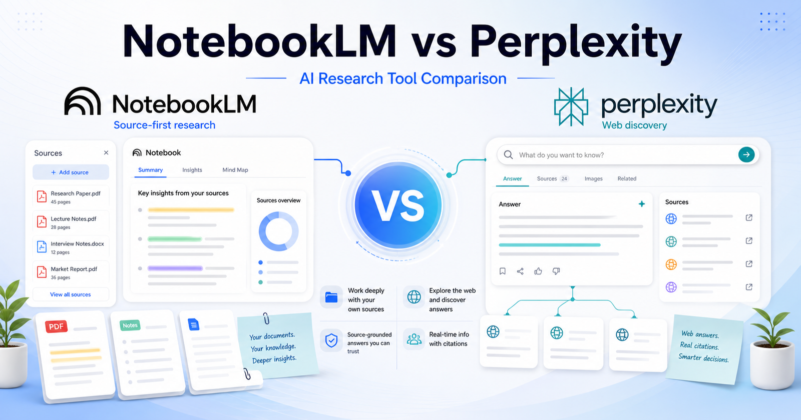 NotebookLM vs Perplexity AI research tool comparison featured image