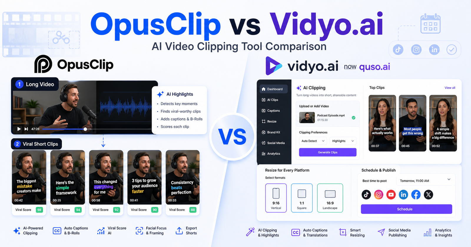 OpusClip vs Vidyo.ai AI video clipping tool comparison featured image