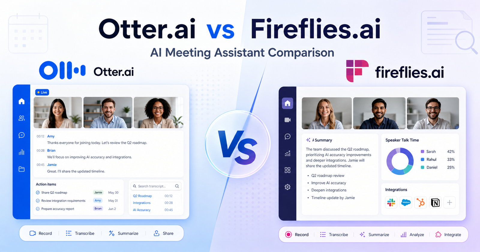 Otter.ai vs Fireflies.ai AI meeting assistant comparison graphic