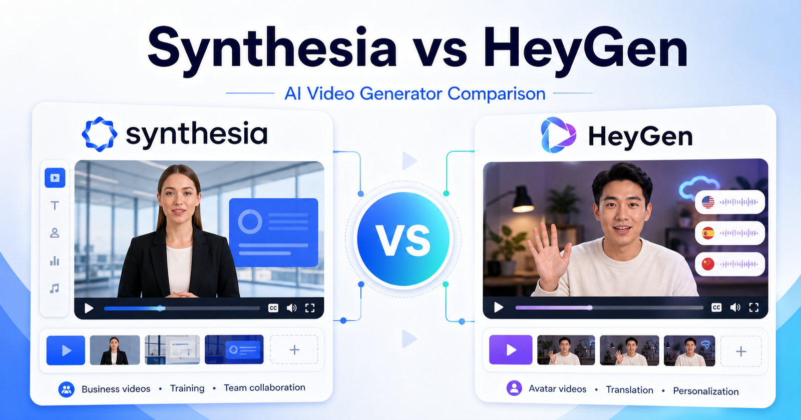 Synthesia vs HeyGen AI video generator comparison featured image